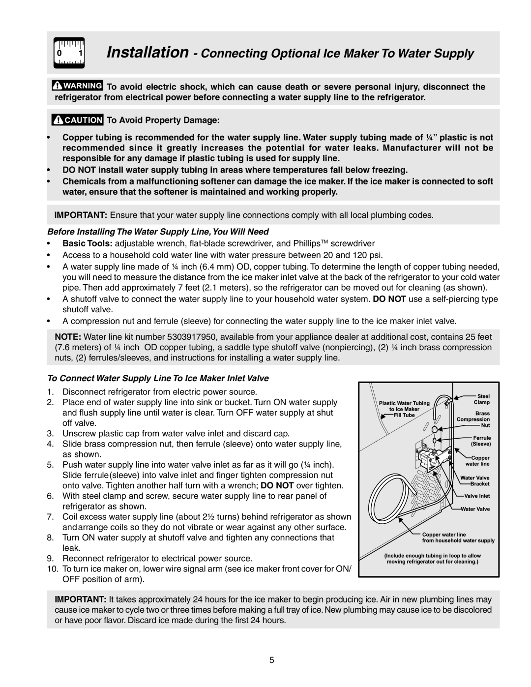 Frigidaire 241567601 manual Before Installing The Water Supply Line, You Will Need 