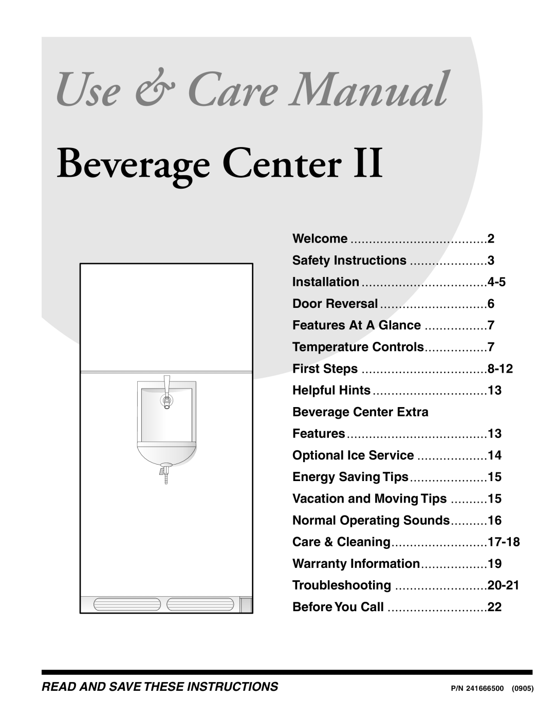 Frigidaire 241666500 manual Use & Care Manual 