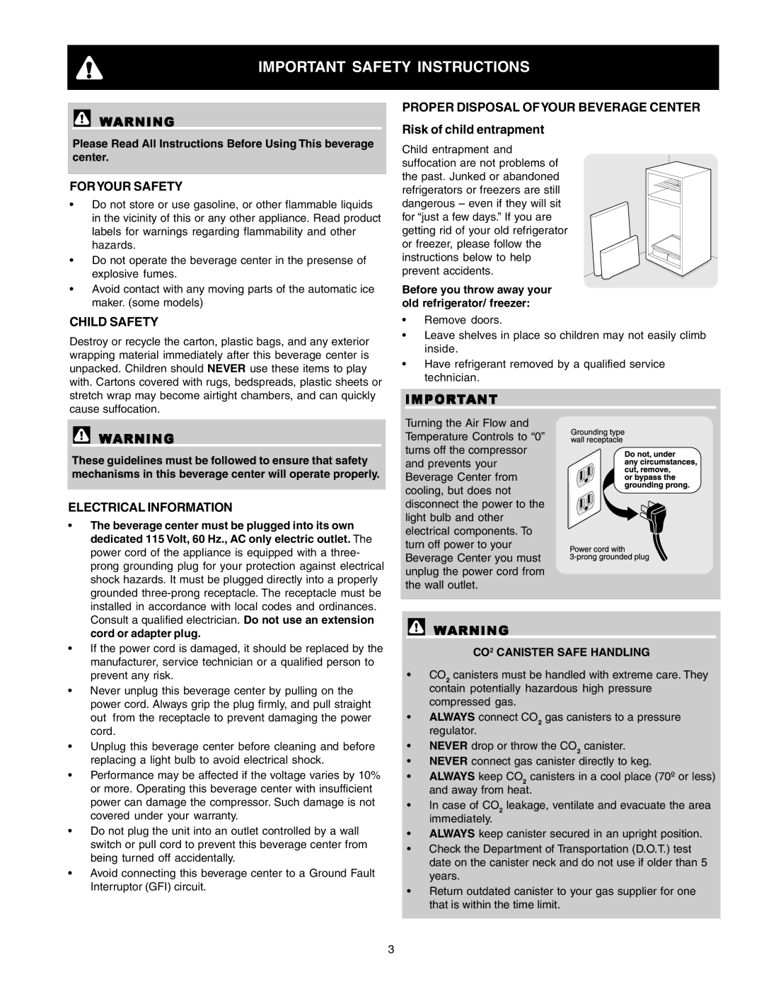 Frigidaire 241666500 manual Important Safety Instructions, Foryour Safety, Child Safety, Electrical Information 