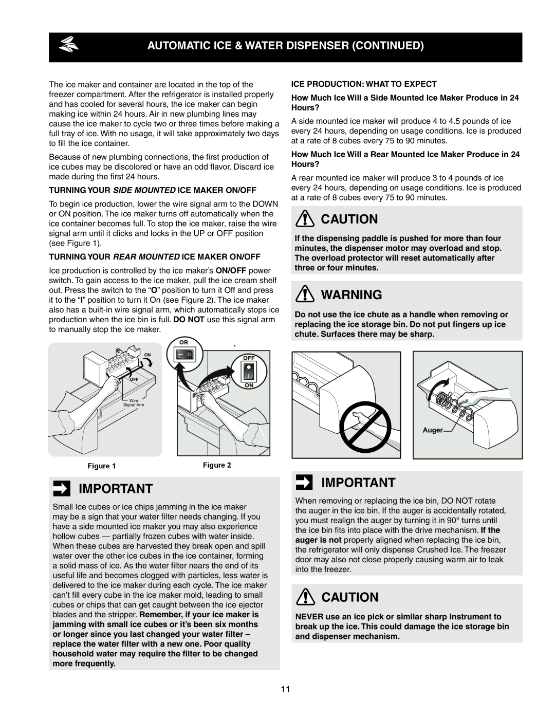 Frigidaire 241856001 important safety instructions Turning Your Side Mounted ICE Maker ON/OFF 