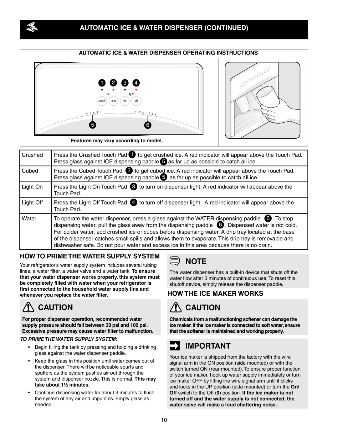 Frigidaire 241856001 important safety instructions Automatic Ice & Water Dispenser Continued, How The Ice Maker Works 