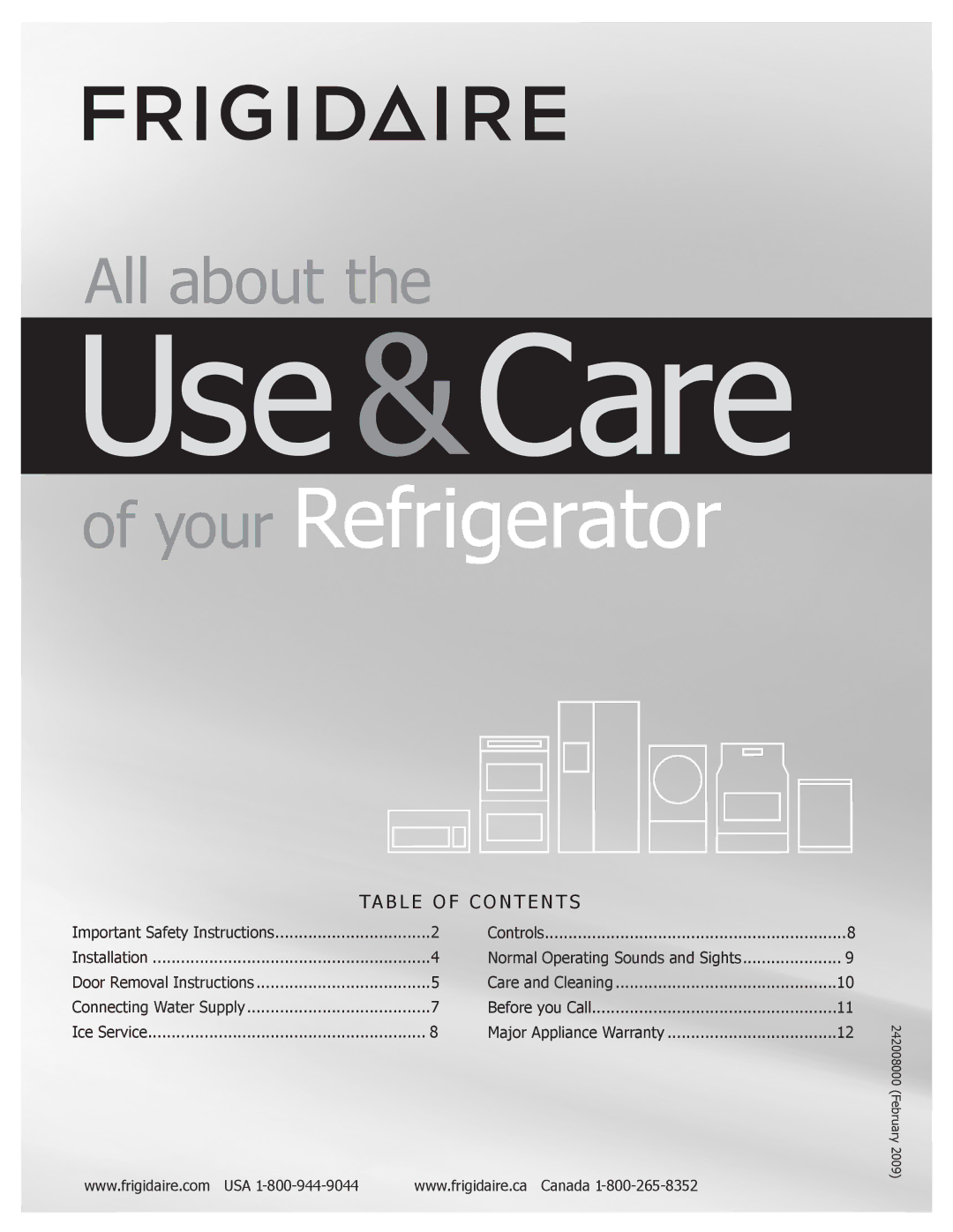 Frigidaire 242008000 manual Use &Care 