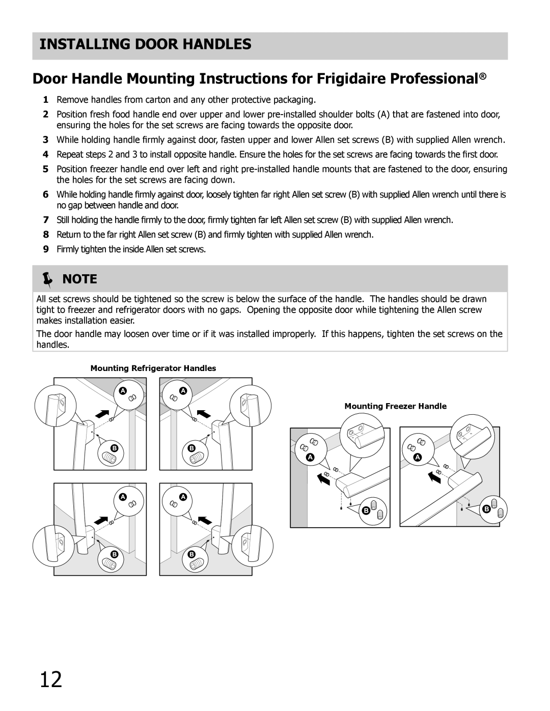 Frigidaire 242046800 important safety instructions  Note 