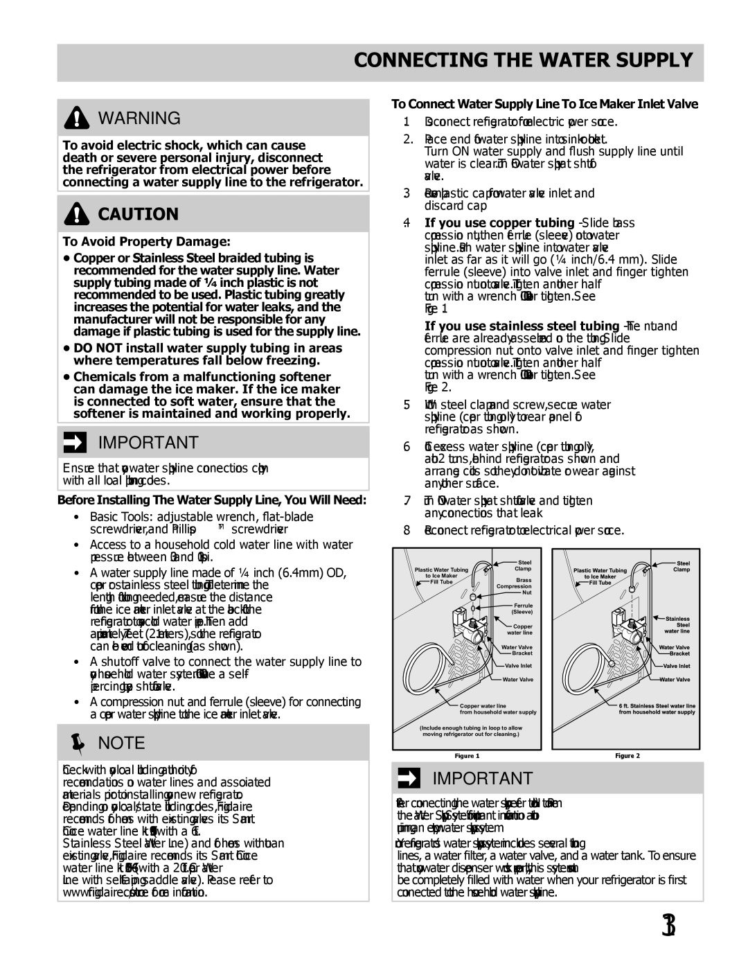 Frigidaire 242046800 Connecting the Water Supply, Before Installing The Water Supply Line, You Will Need 