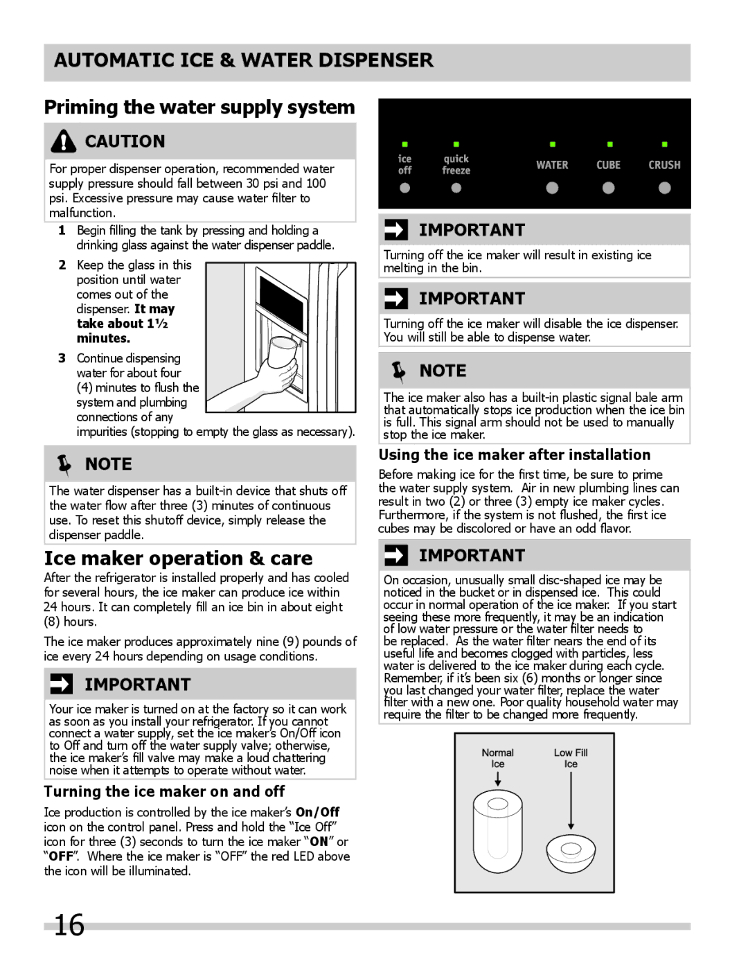 Frigidaire 242046800 Ice maker operation & care, Turning the ice maker on and off, Using the ice maker after installation 