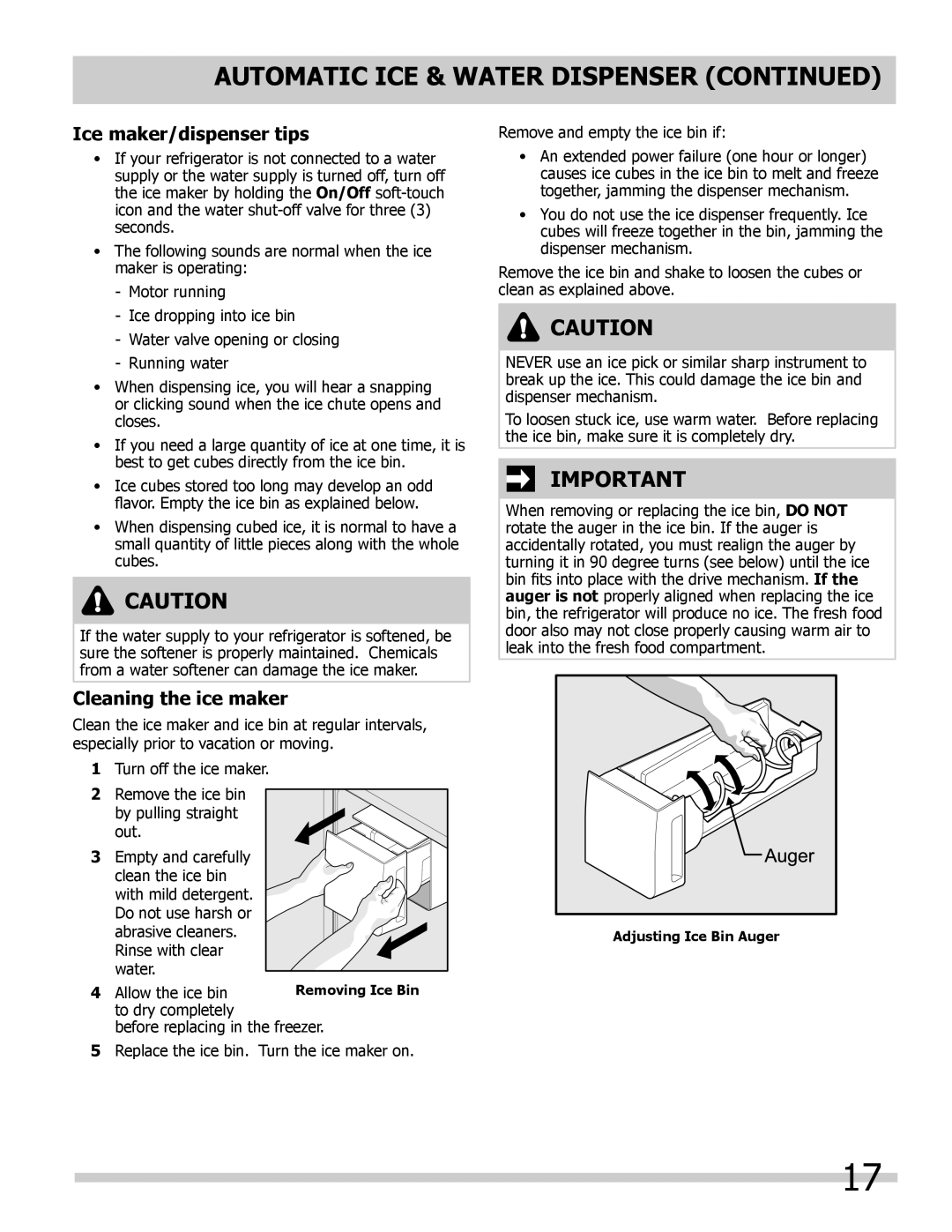 Frigidaire 242046800 Automatic Ice & Water Dispenser, Ice maker/dispenser tips, Cleaning the ice maker 