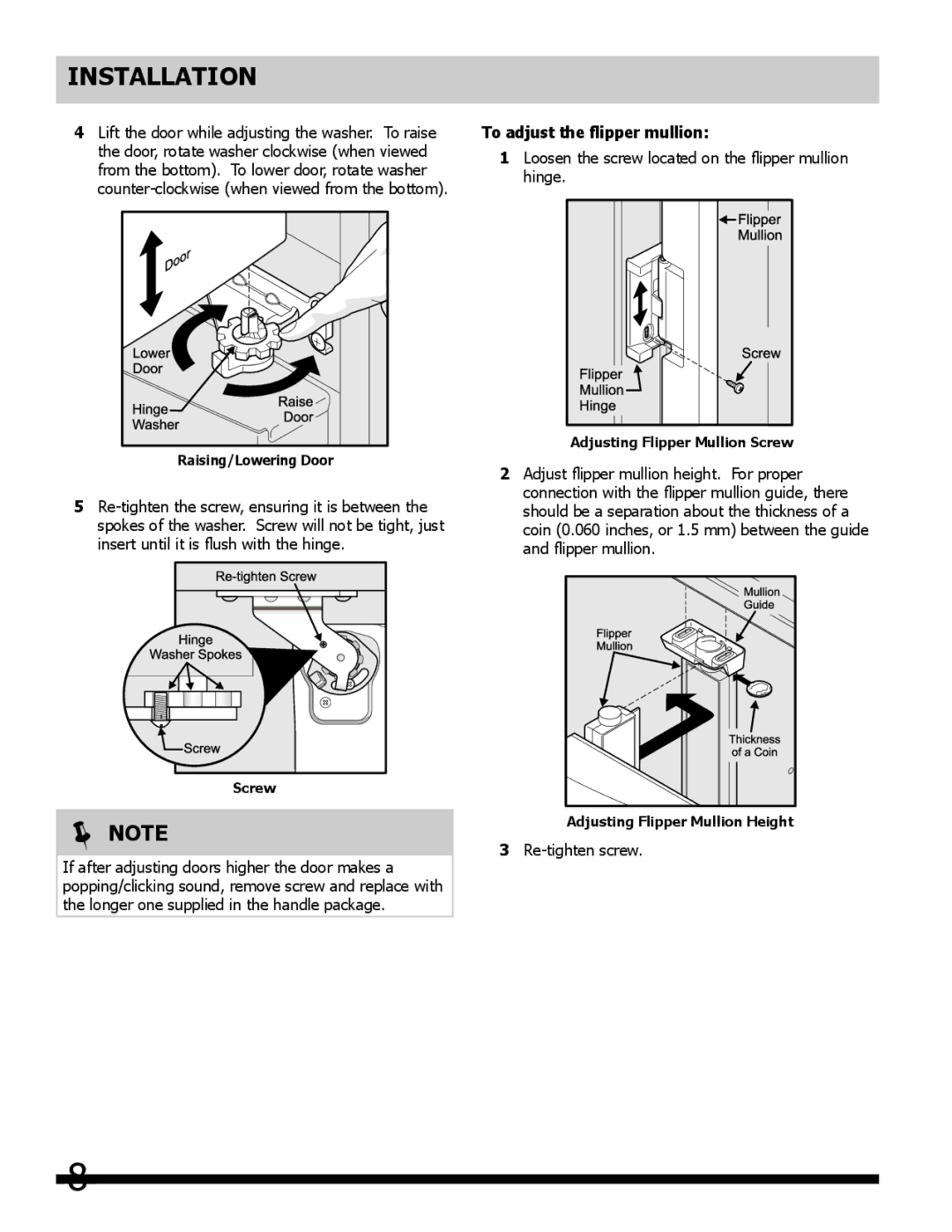 Frigidaire 242046800 important safety instructions To adjust the flipper mullion 