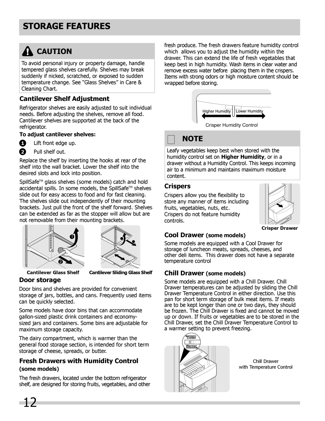 Frigidaire 242108500, FPUS2686LF0 manual Storage Features 