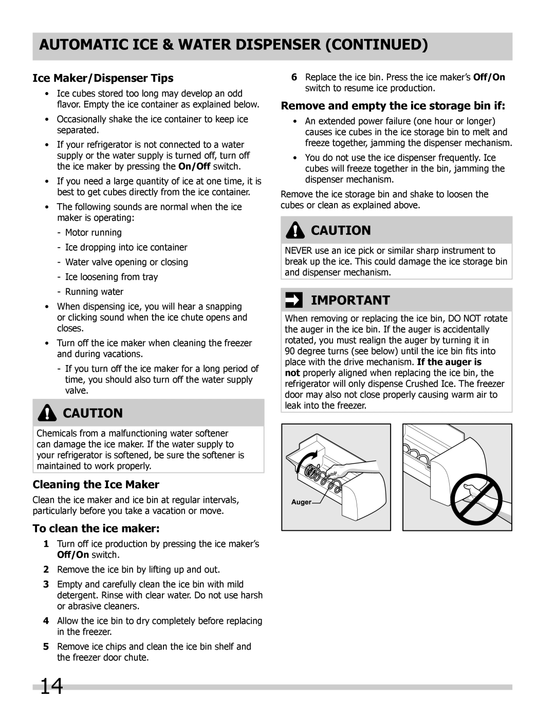 Frigidaire 242108500, FPUS2686LF0 manual Ice Maker/Dispenser Tips, Cleaning the Ice Maker, To clean the ice maker 