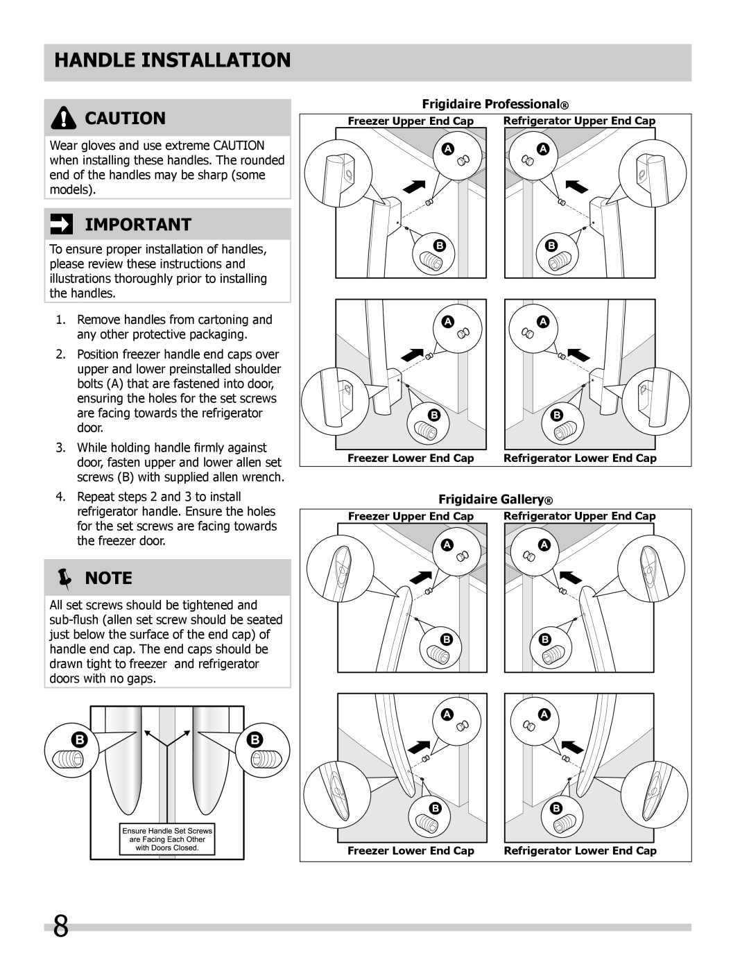 Frigidaire 242108500, FPUS2686LF0 Handle installation, Frigidaire Professional, Frigidaire Gallery, Freezer Upper End Cap 