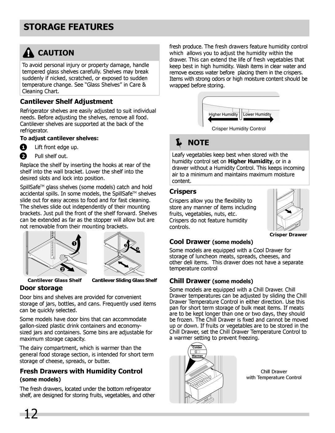 Frigidaire 242111900 manual Storage Features 