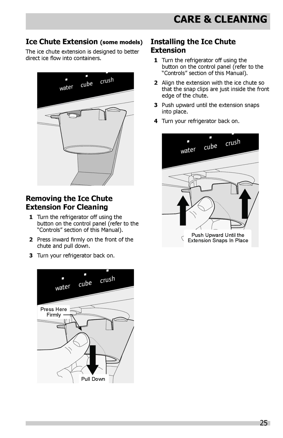 Frigidaire FGHS2631PF2, 242288200 manual Ice Chute Extension some models, Removing the Ice Chute Extension For Cleaning 