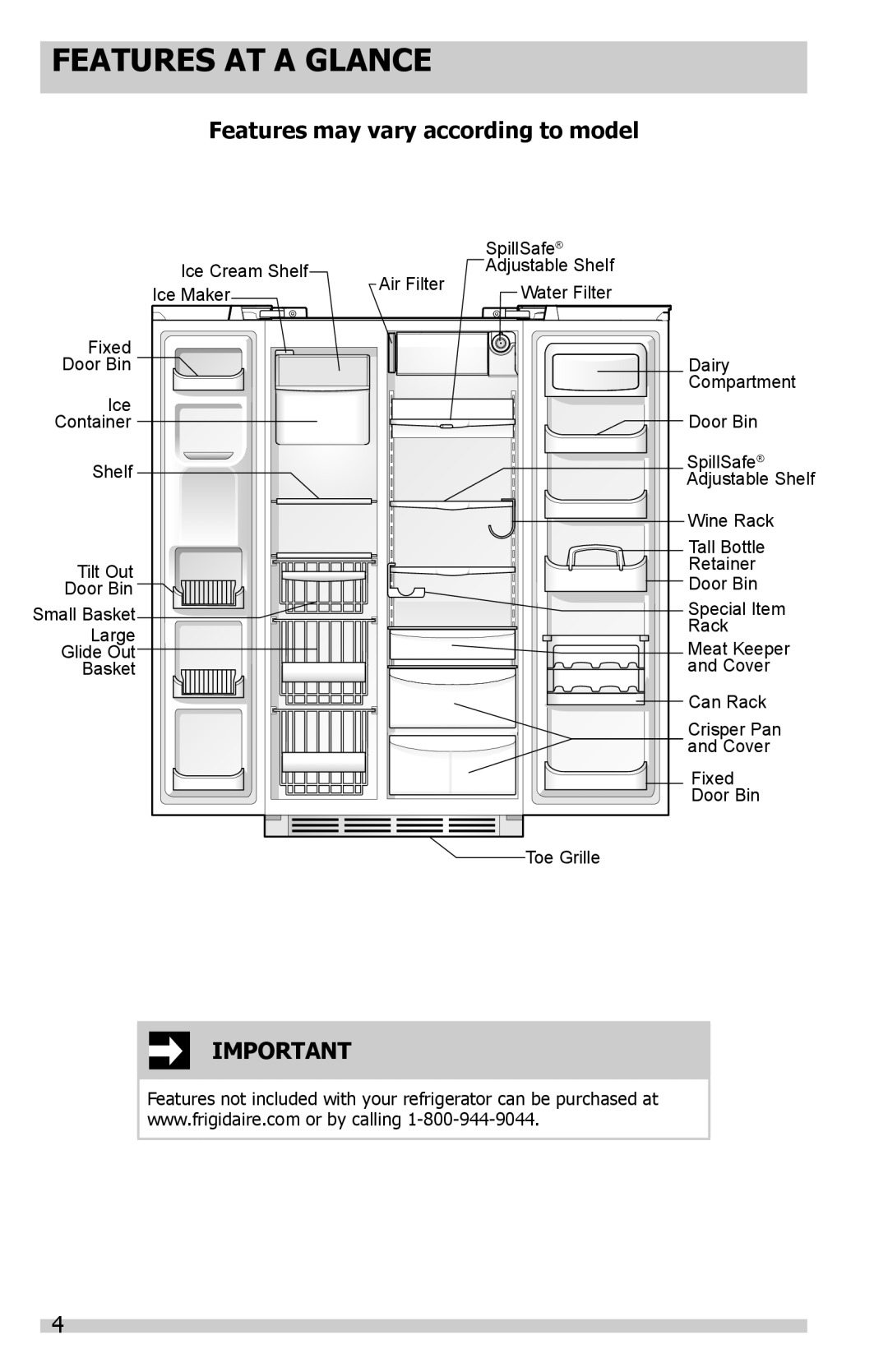 Frigidaire FGHC2331PF0, 242288200, FGHC2331PF6, FGHS2655PF manual Features At A Glance, Features may vary according to model 
