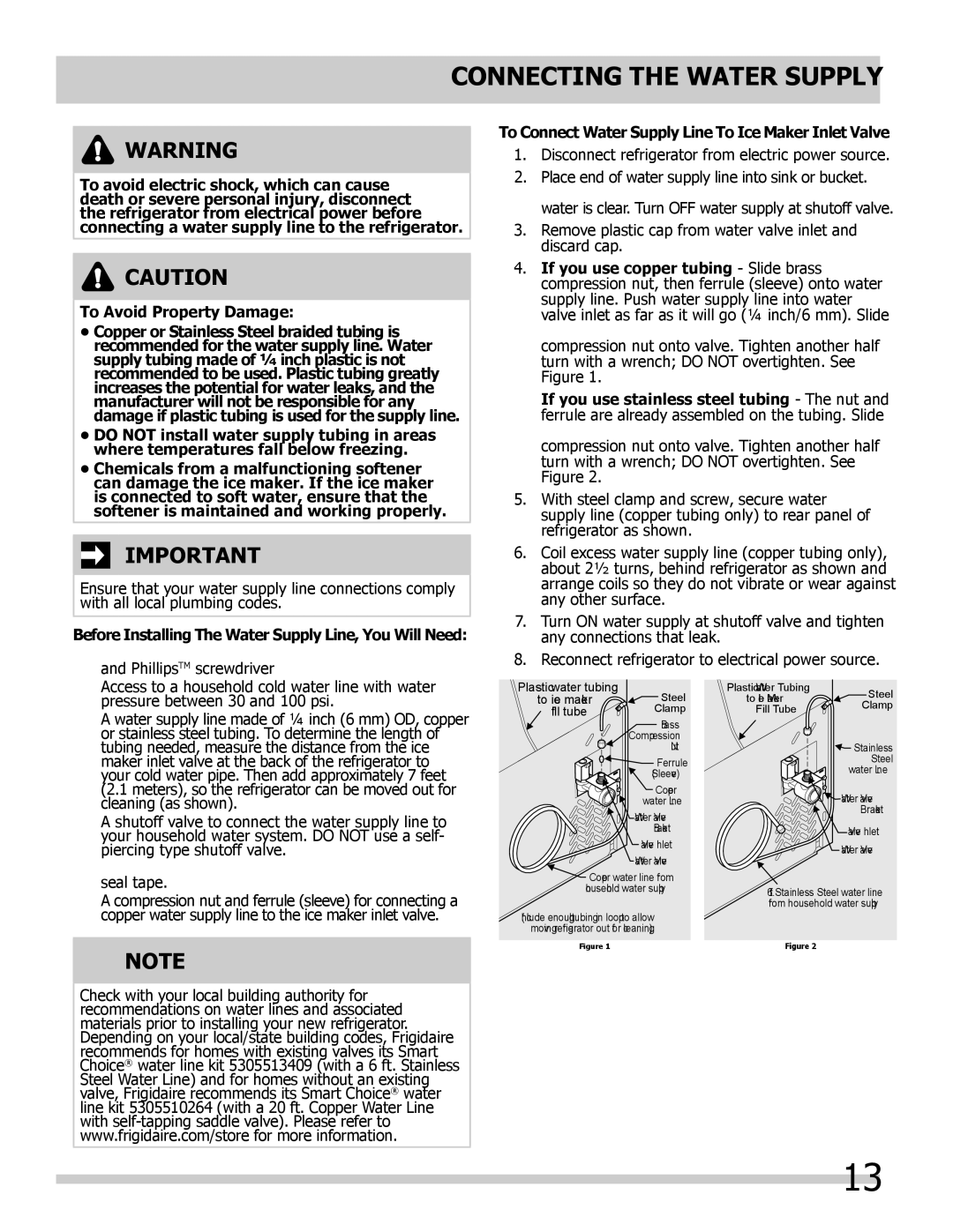 Frigidaire 242292000 manual Connecting the Water Supply, Before Installing The Water Supply Line, You Will Need 