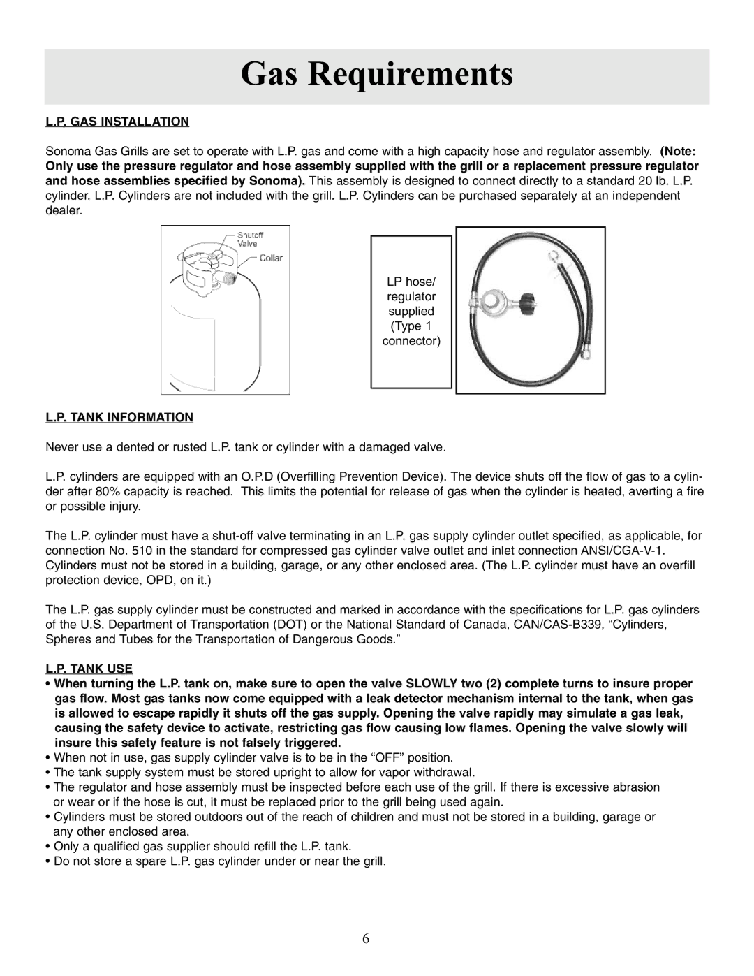 Frigidaire 27 manual Gas Requirements, GAS Installation, Tank Information, Tank USE 