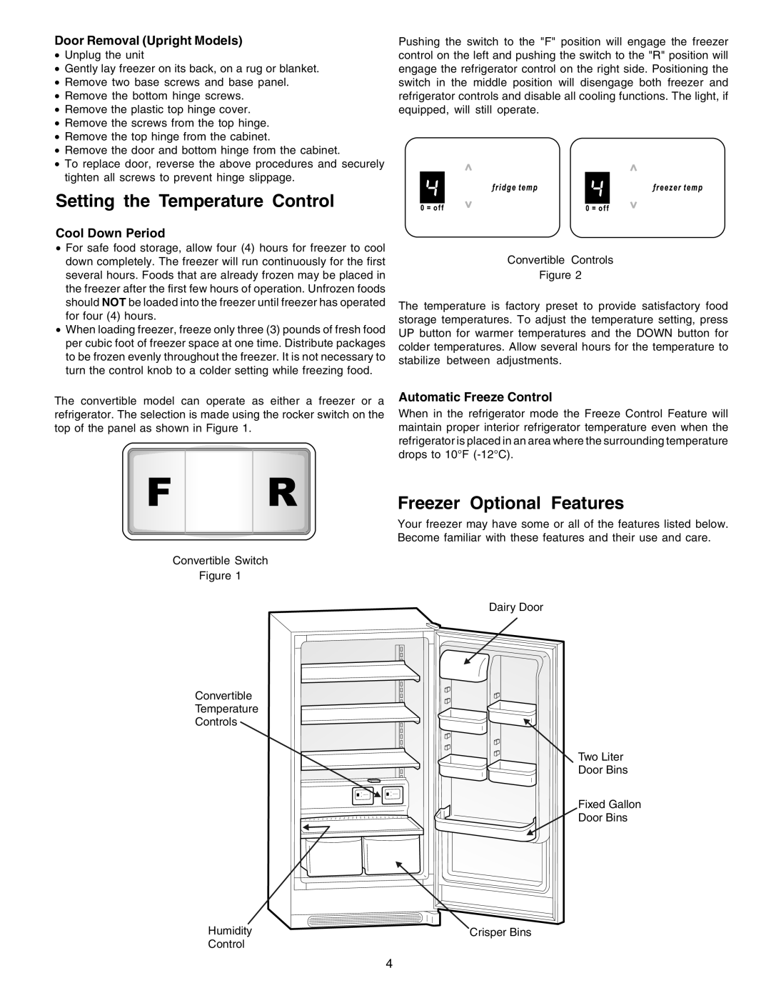 Frigidaire 297245000, FKCH17F7HW Door Removal Upright Models, Cool Down Period, Automatic Freeze Control 