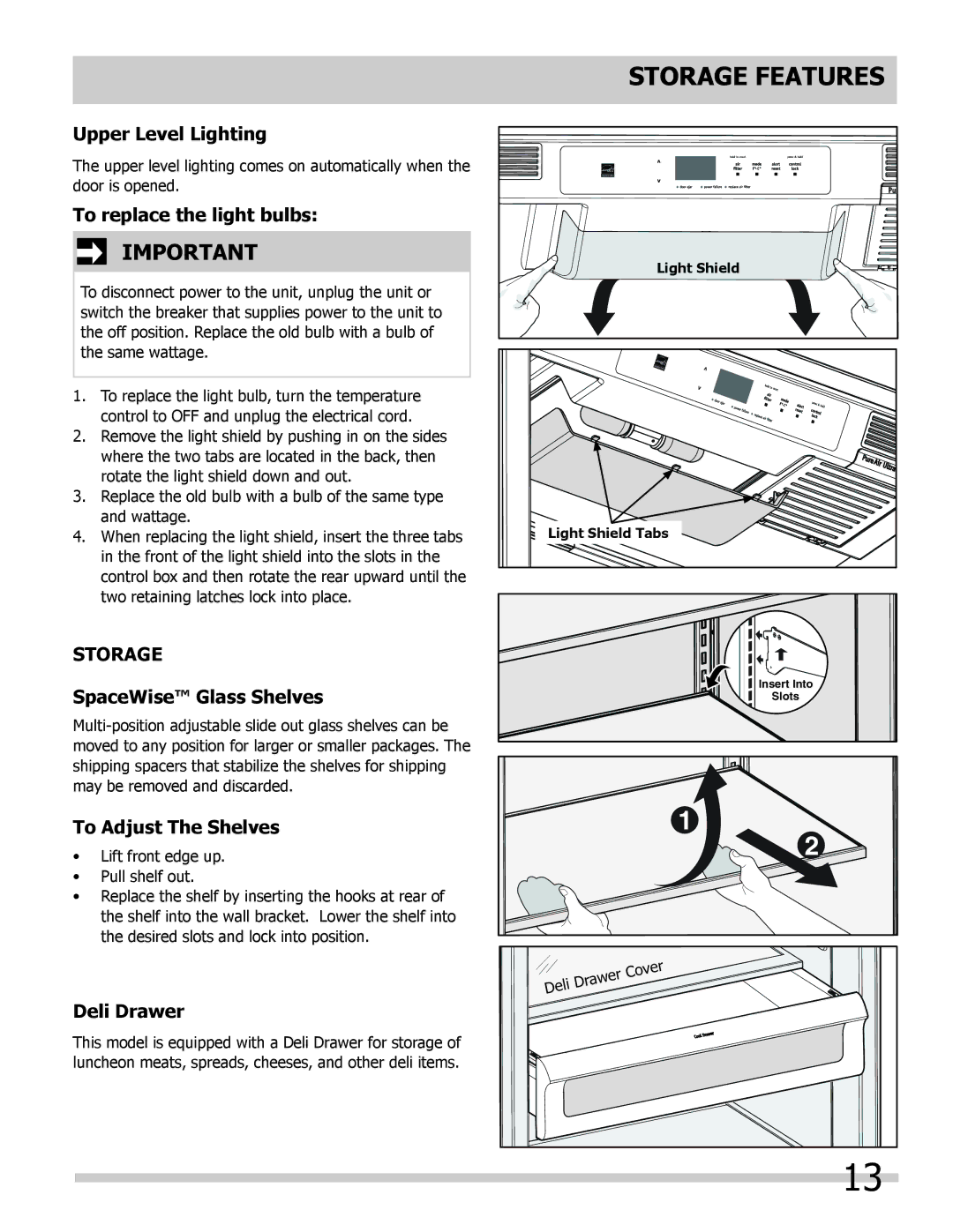 Frigidaire FPRH19D7LF, 297298700 manual Storage Features 