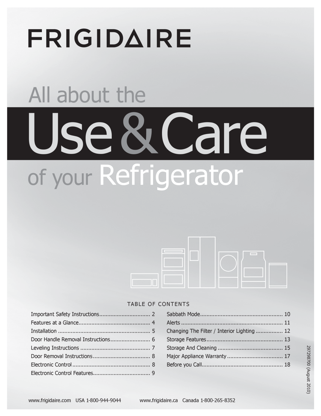Frigidaire FPRH19D7LF manual Use &Care, of your Refrigerator, All about the, Important Safety Instructions, Installation 