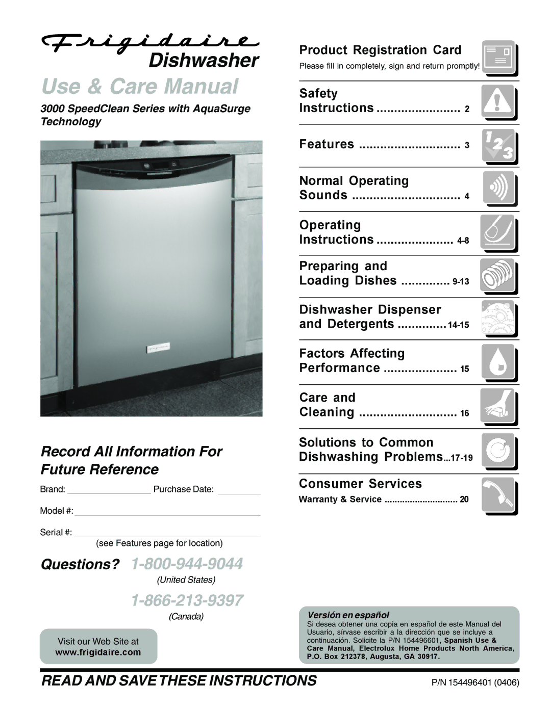 Frigidaire 3000 warranty Product Registration Card, Safety, Normal Operating, Factors Affecting, Care 