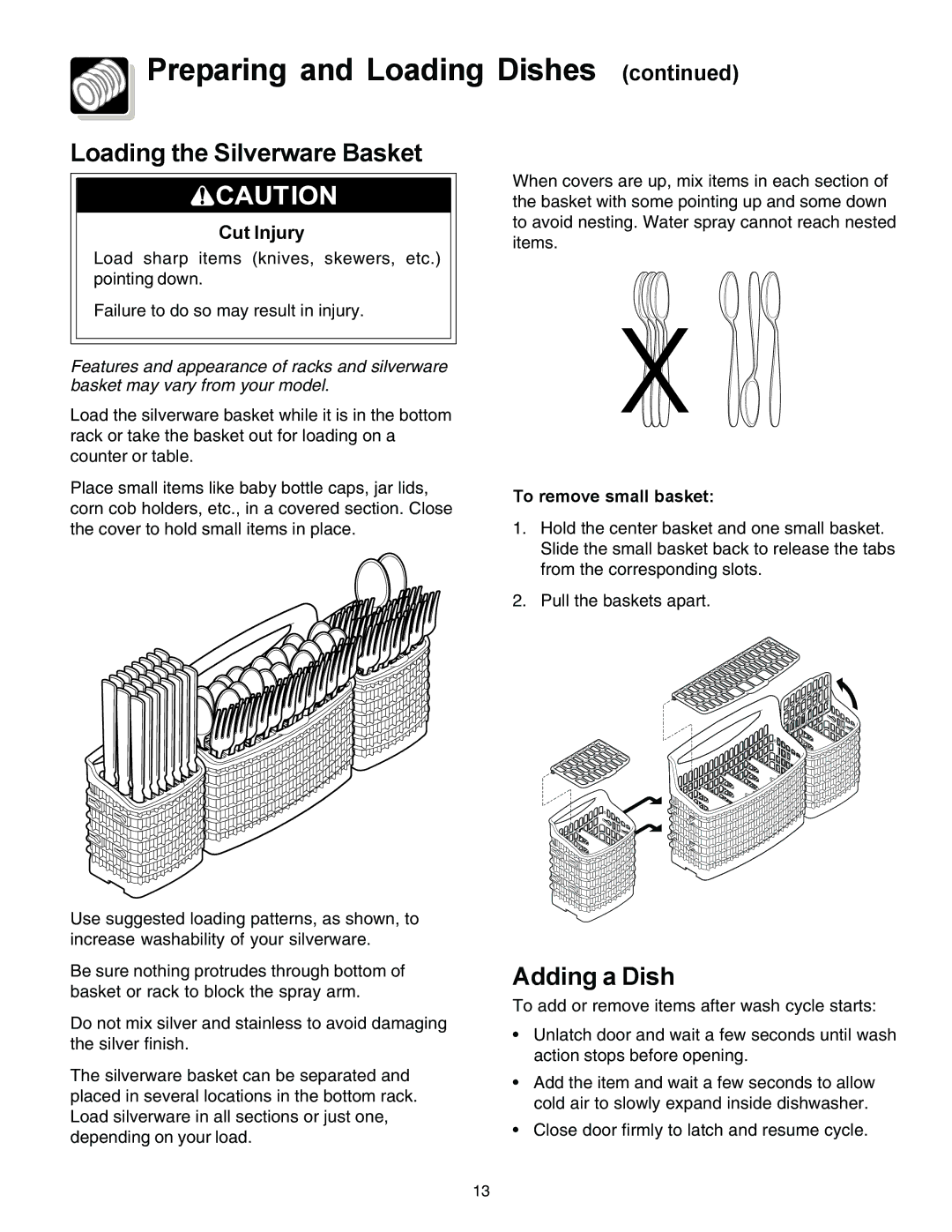 Frigidaire 3000 warranty Loading the Silverware Basket 