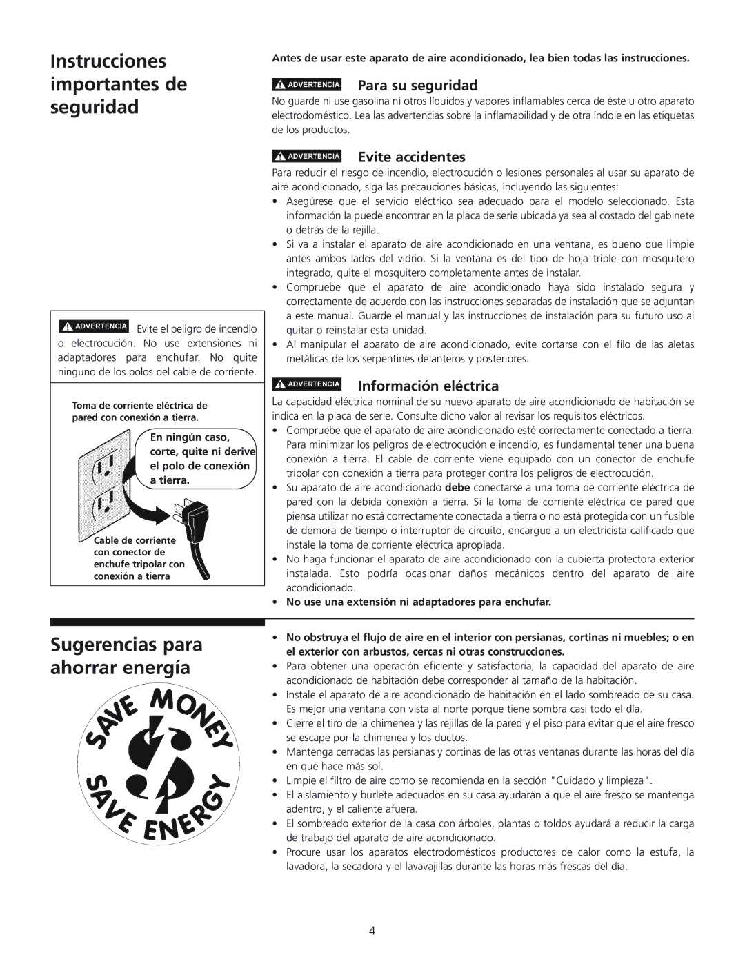 Frigidaire 309000848 Instrucciones importantes de seguridad, Advertencia Para su seguridad, Advertencia Evite accidentes 