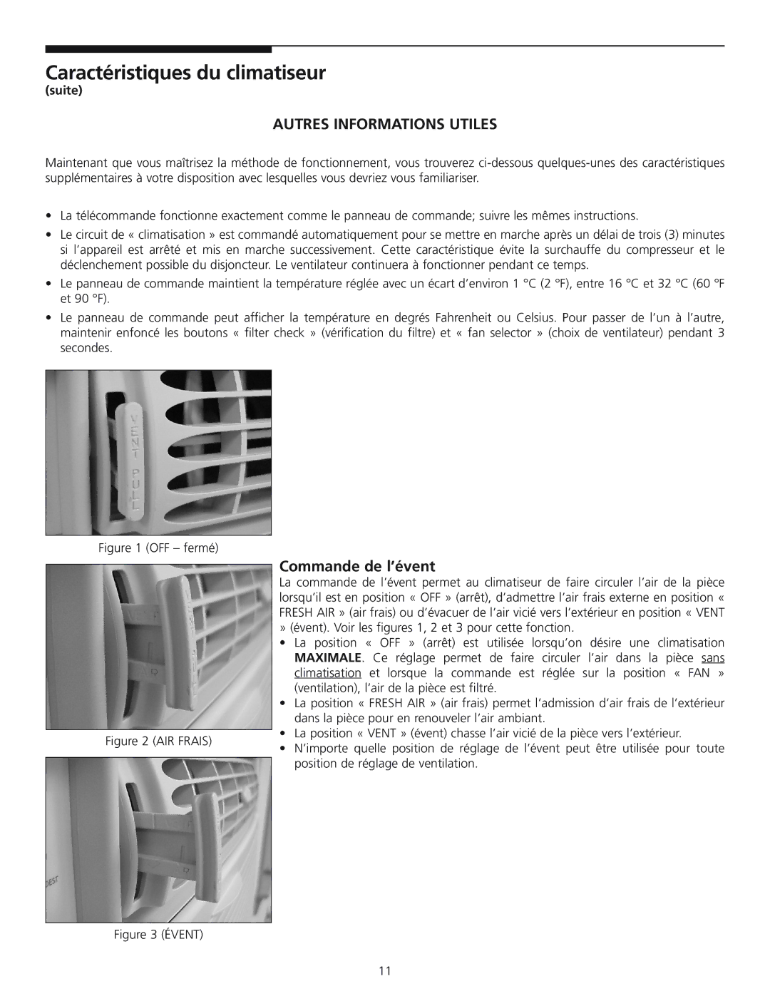 Frigidaire 309000848 manual Autres Informations Utiles, Commande de l’évent 