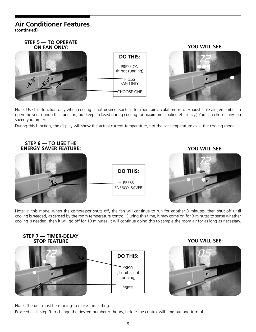 Frigidaire 309000848 manual To Operate On FAN only Do this, To USE Energy Saver Feature Do this 