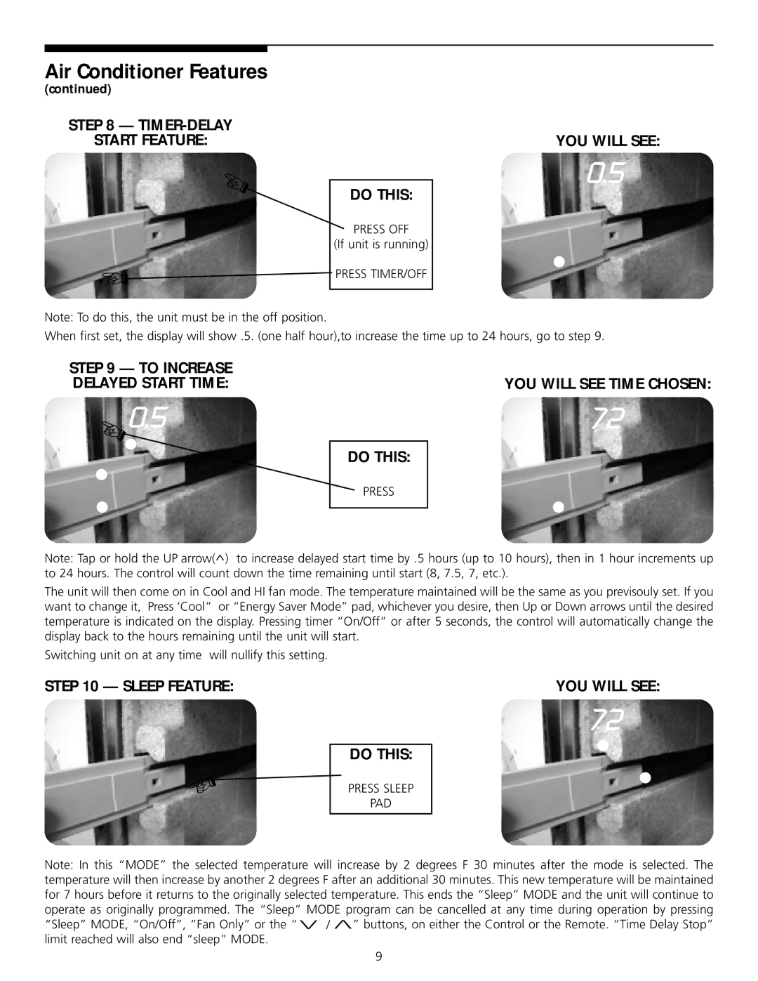 Frigidaire 309000848 manual YOU will see Time Chosen Do this, Sleep Feature 