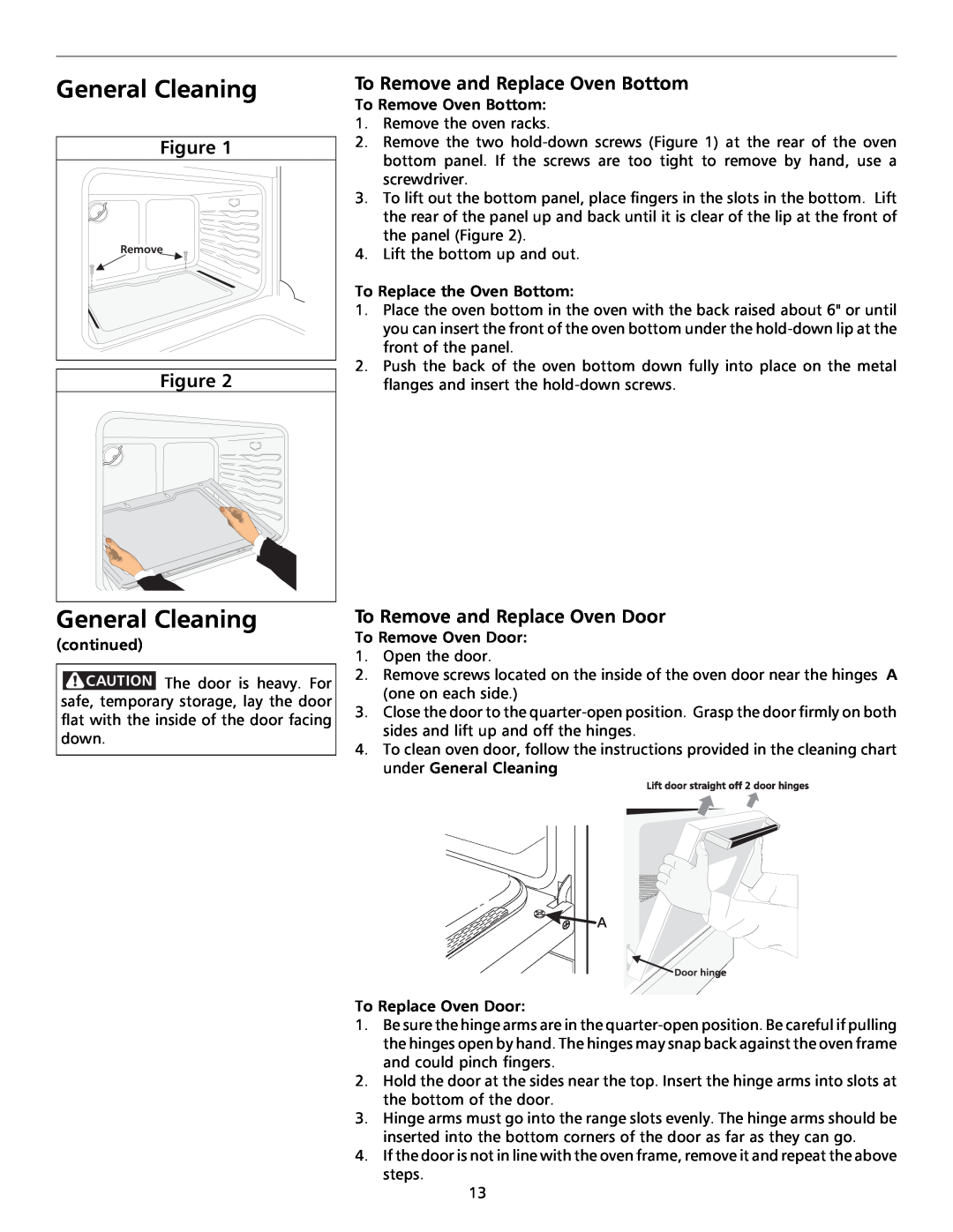 Frigidaire 316000291 (9902) To Remove and Replace Oven Bottom, To Remove and Replace Oven Door, To Remove Oven Bottom 