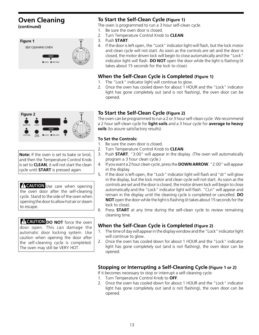 Frigidaire 316000635 manual To Start the Self-Clean Cycle Figure, When the Self-Clean Cycle is Completed Figure 