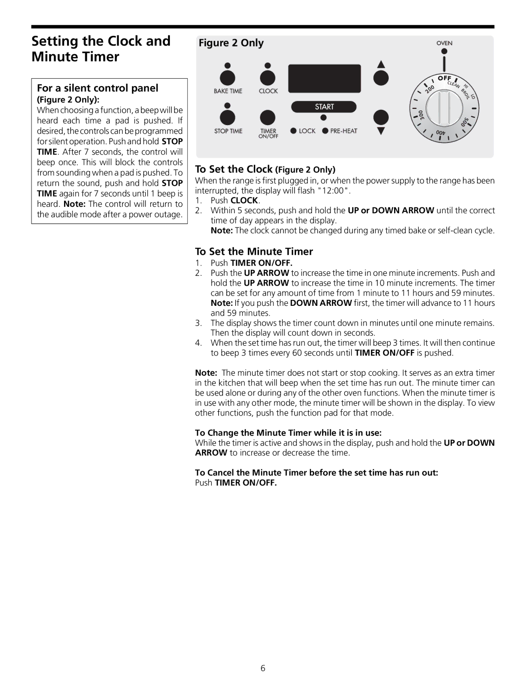 Frigidaire 316000635 manual Setting the Clock and Minute Timer, For a silent control panel, To Set the Minute Timer 