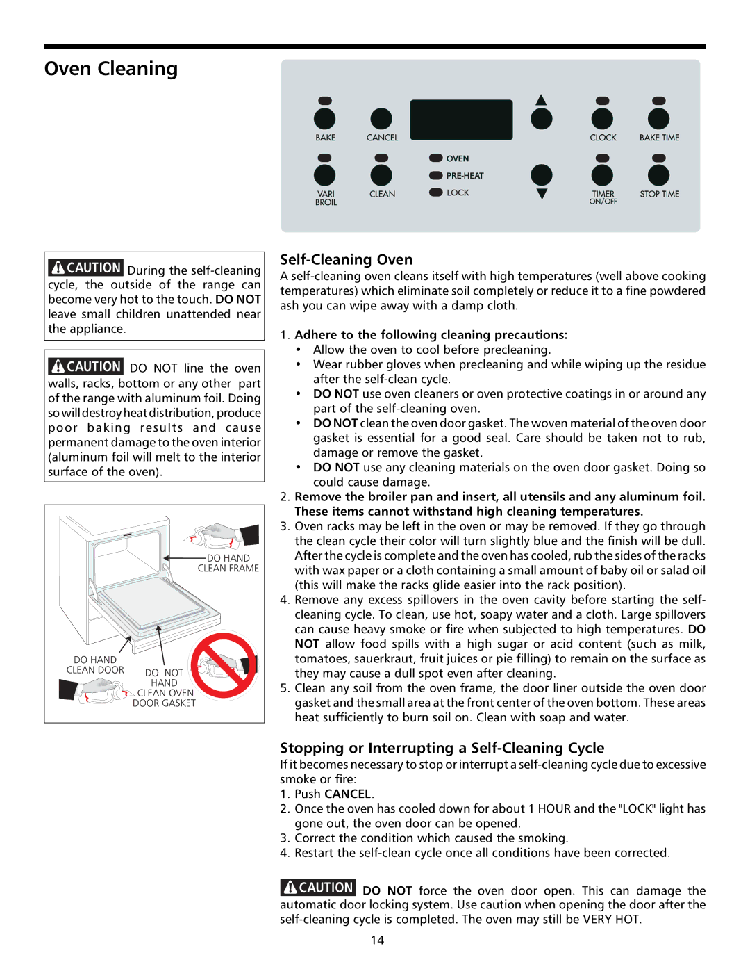 Frigidaire 316000641 manual Oven Cleaning, Self-Cleaning Oven, Stopping or Interrupting a Self-Cleaning Cycle 