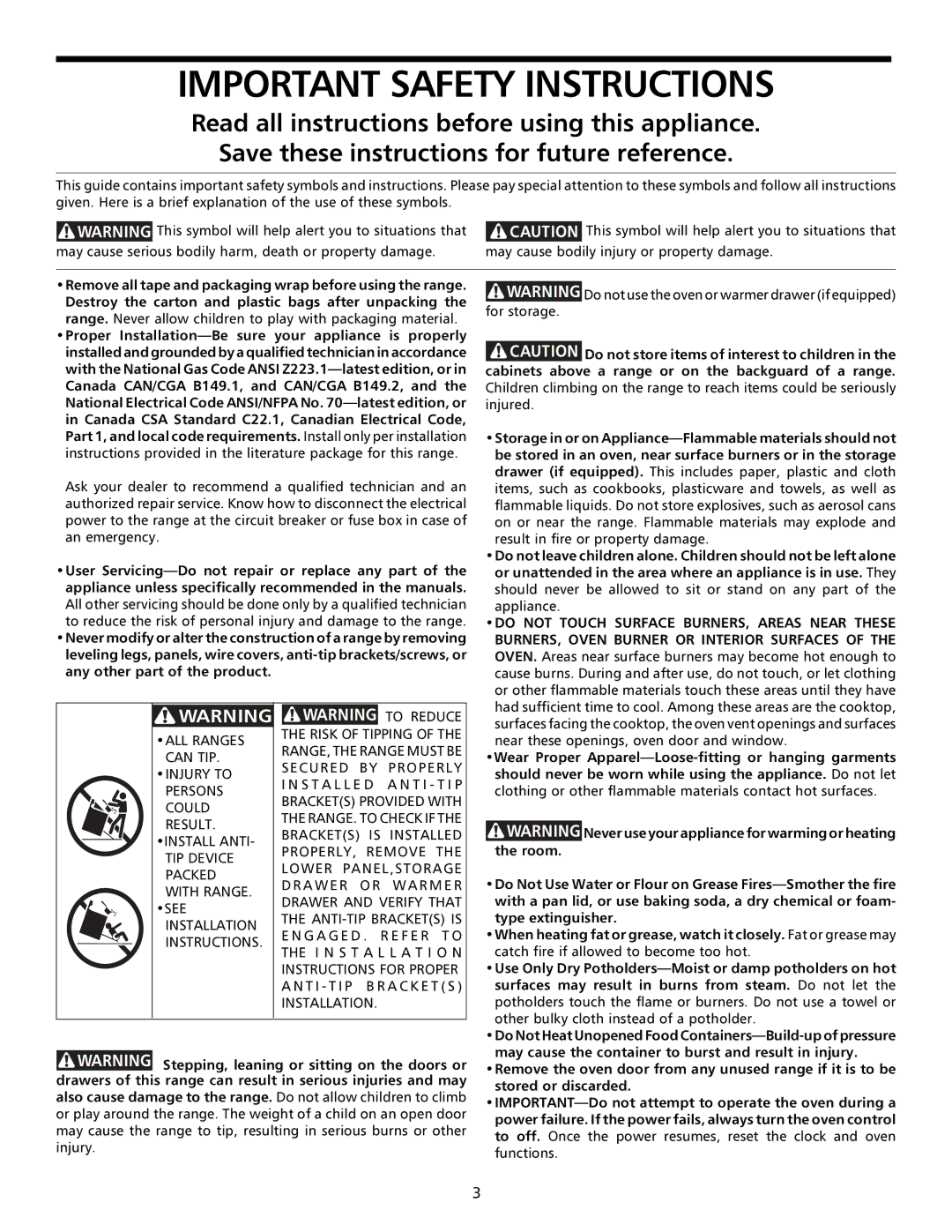 Frigidaire 316000641 manual Important Safety Instructions 