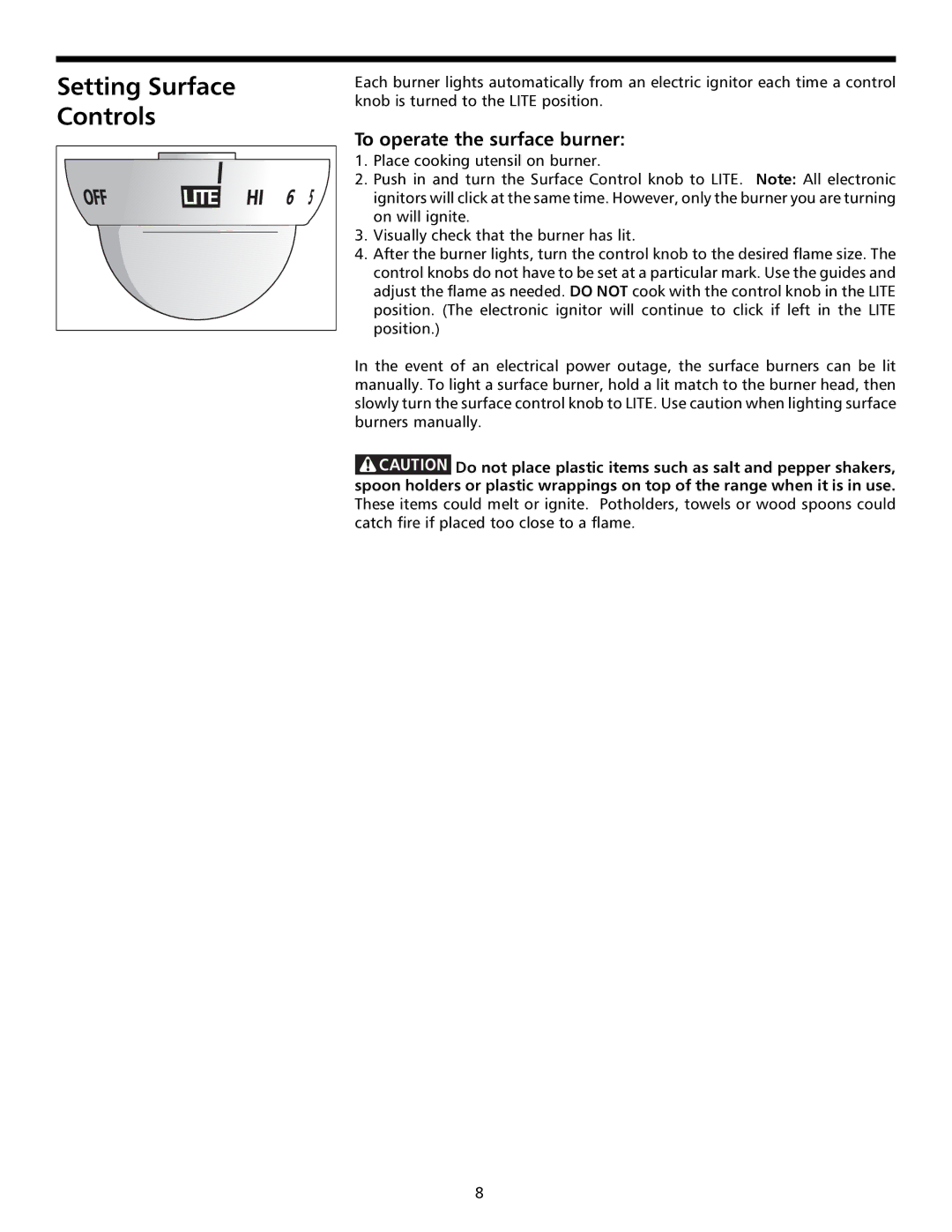 Frigidaire 316000641 manual Controls, To operate the surface burner 