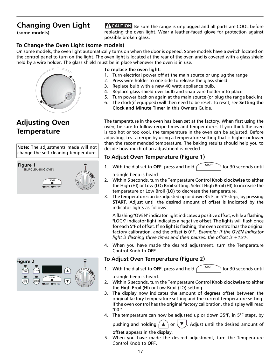 Frigidaire 316000653 Changing Oven Light, Adjusting Oven Temperature, To Change the Oven Light some models 