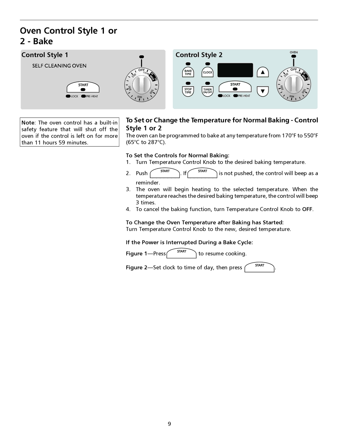 Frigidaire 316135917 important safety instructions Oven Control Style 1 or 2 Bake, To Set the Controls for Normal Baking 