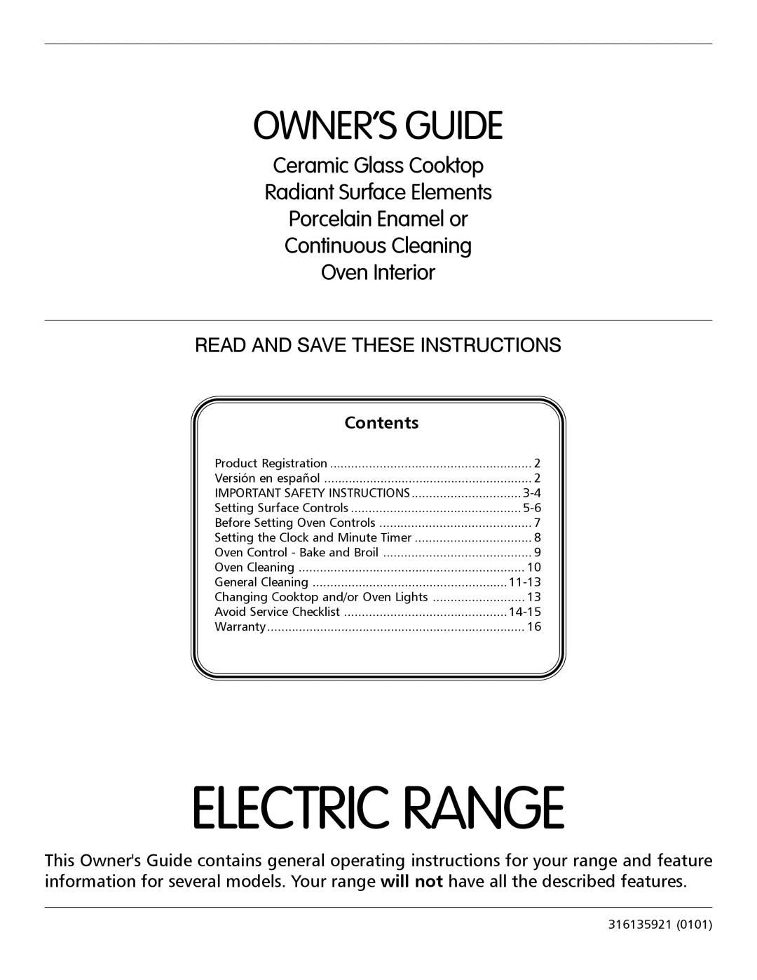 Frigidaire 316135921 important safety instructions Electric Range 