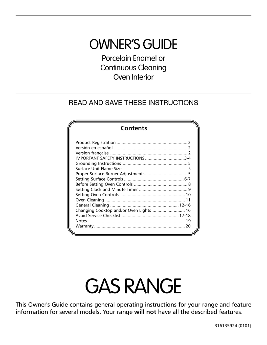 Frigidaire 316135924 important safety instructions GAS Range 