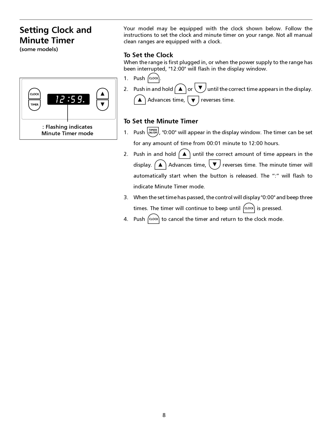 Frigidaire 316135932 Setting Clock and Minute Timer, To Set the Clock, To Set the Minute Timer 