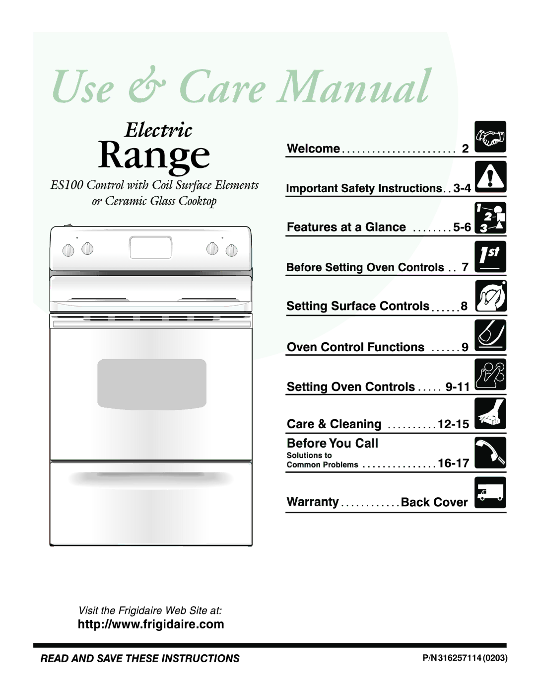 Frigidaire 316257114 manual 