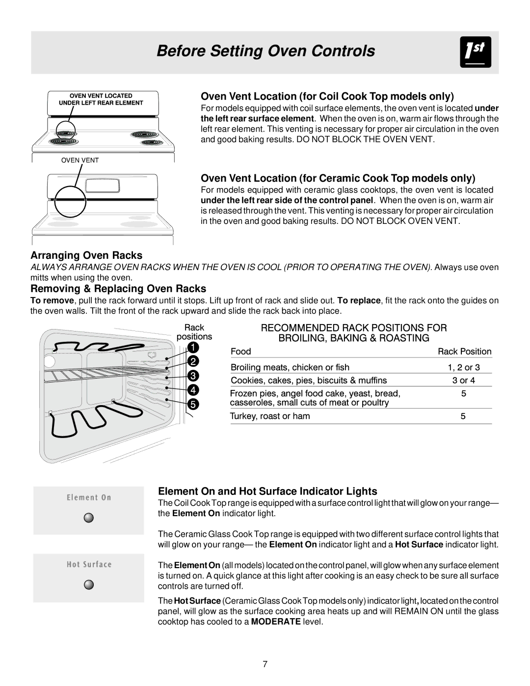 Frigidaire 316257114 manual Before Setting Oven Controls 