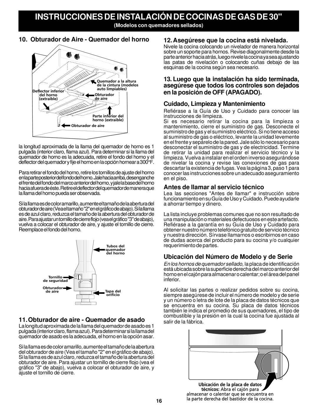 Frigidaire 316259343 dimensions Obturador de Aire Quemador del horno, Obturador de aire Quemador de asado 