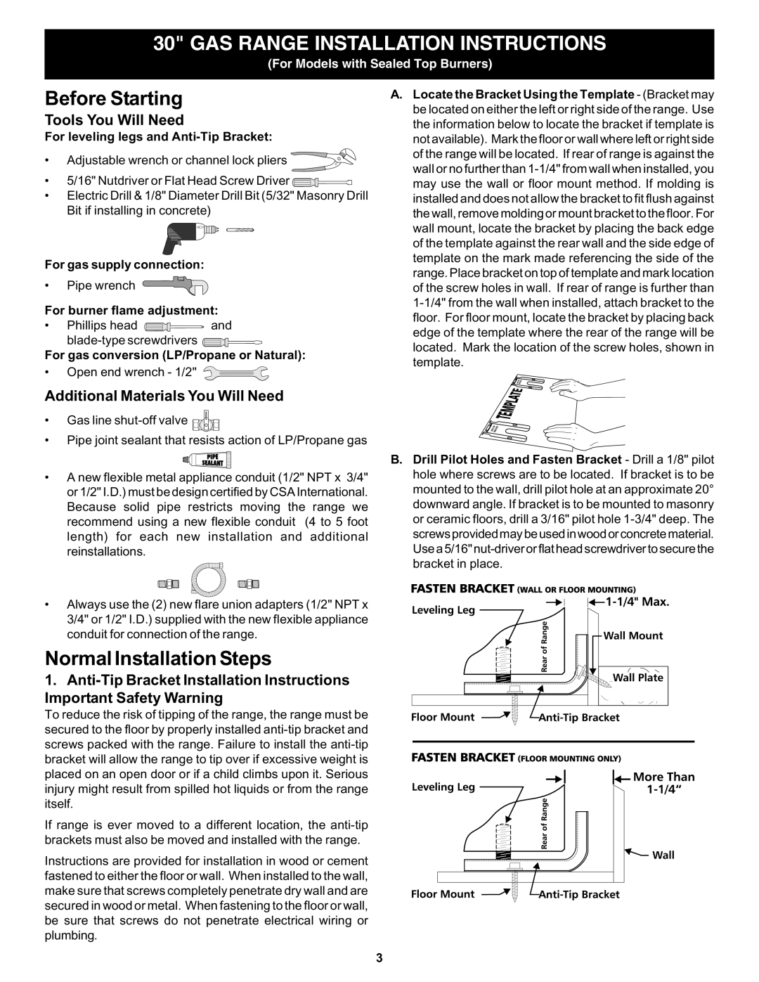 Frigidaire 316259359 Before Starting, Normal Installation Steps, Tools You Will Need, Additional Materials You Will Need 