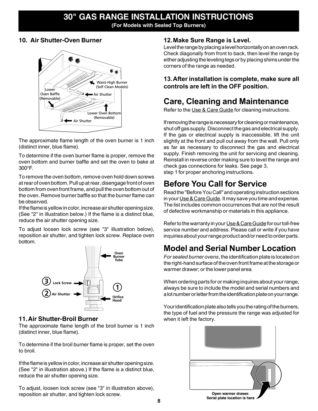 Frigidaire 316259359 Care, Cleaning and Maintenance, Before You Call for Service, Model and Serial Number Location 