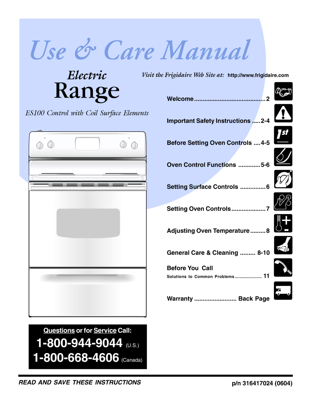 Frigidaire 316417024 important safety instructions Welcome, General Care & Cleaning Before You Call, Warranty Back 