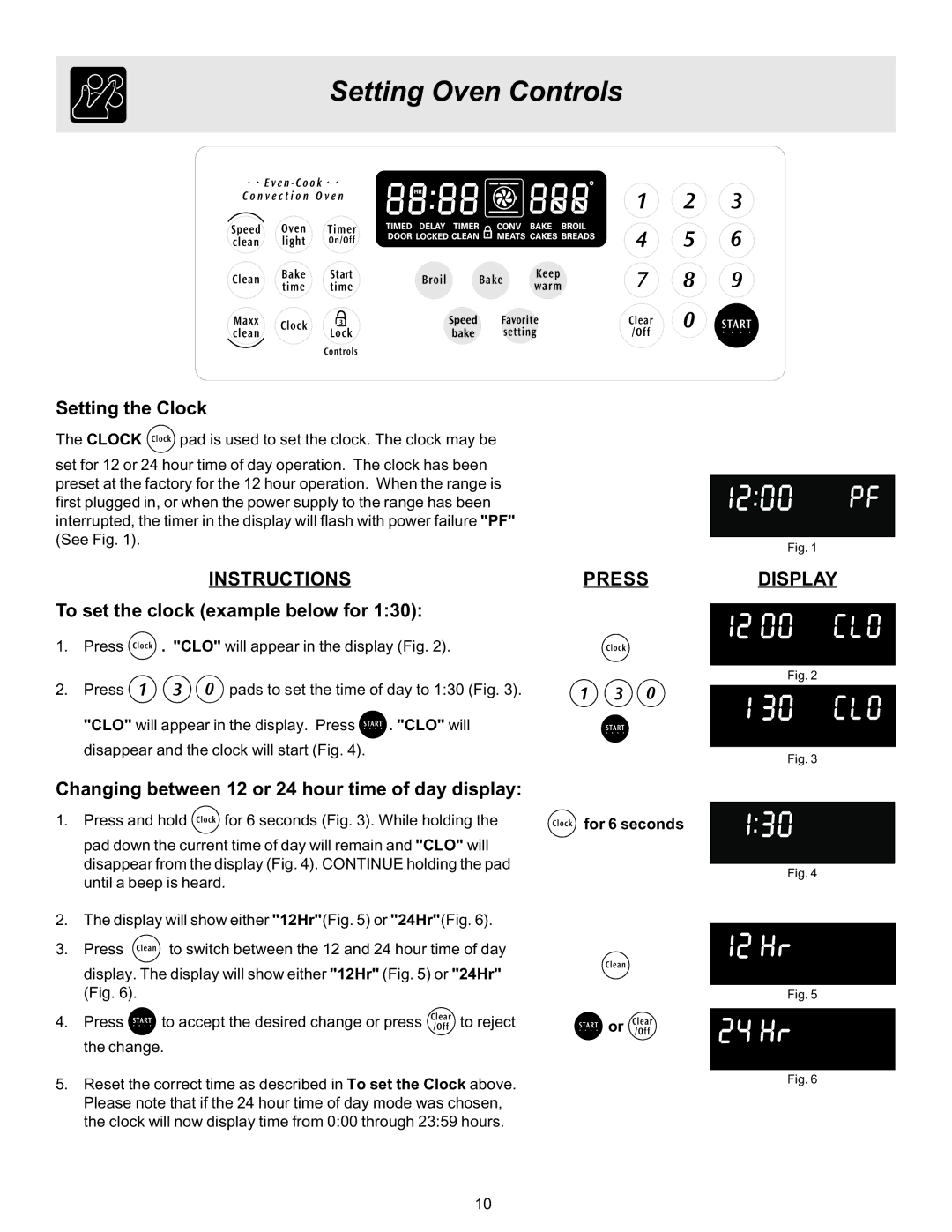 Frigidaire 316417137 REV-A Setting Oven Controls, Setting the Clock, Instructions Press Display 