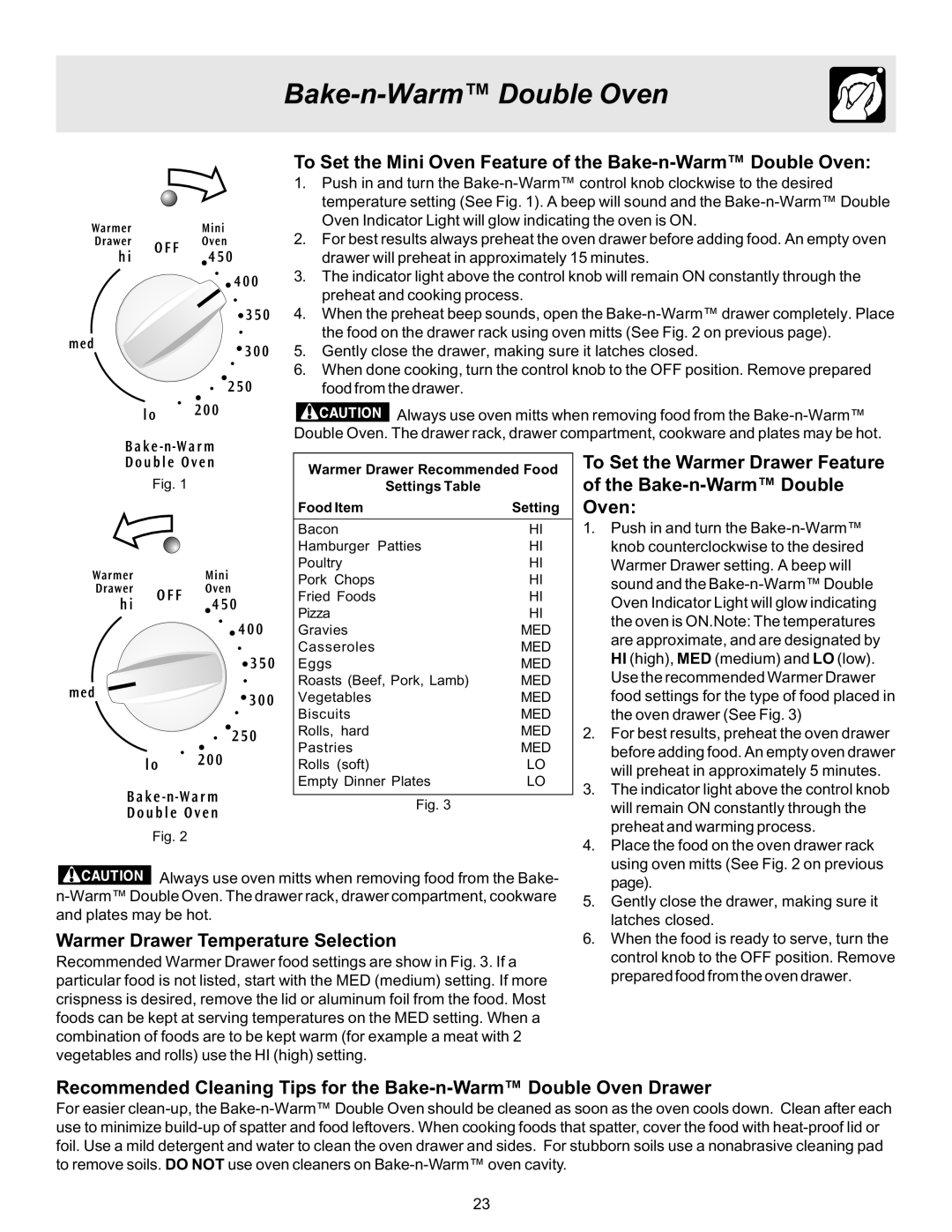 Frigidaire 316417137 REV-A important safety instructions To Set the Mini Oven Feature of the Bake-n-Warm Double Oven 