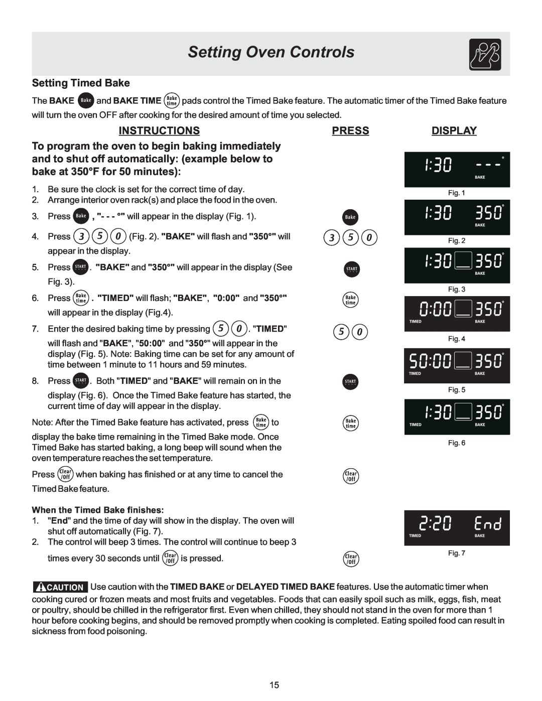 Frigidaire 316417137 REV-A Setting Timed Bake, When the Timed Bake finishes, Setting Oven Controls, Instructions, Press 