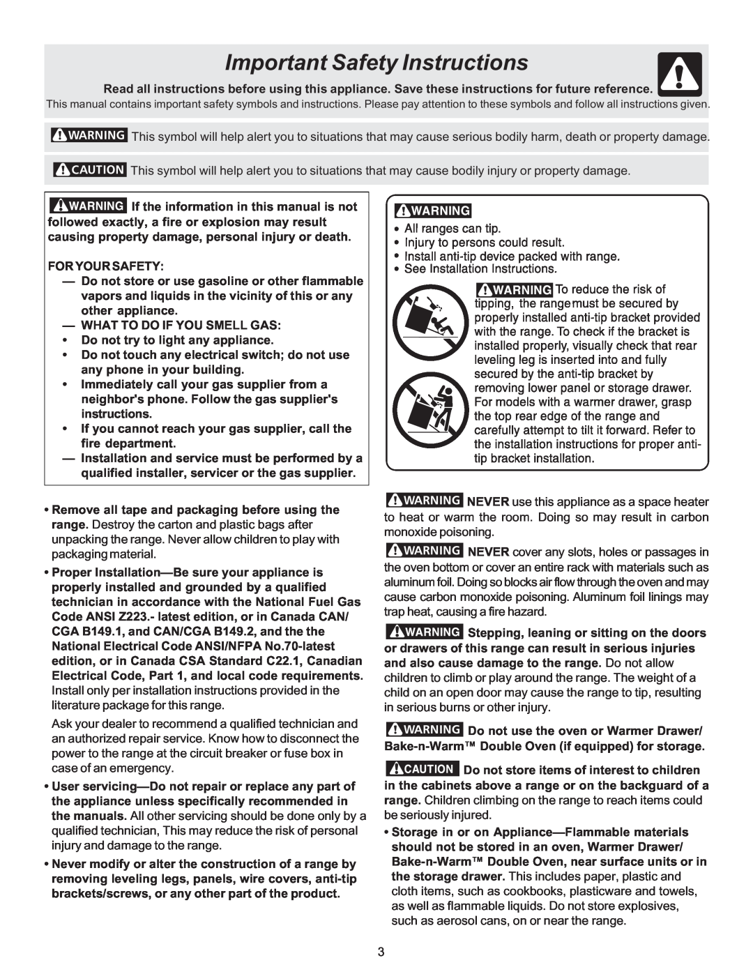 Frigidaire 316417137 REV-A important safety instructions Important Safety Instructions, For Your Safety 