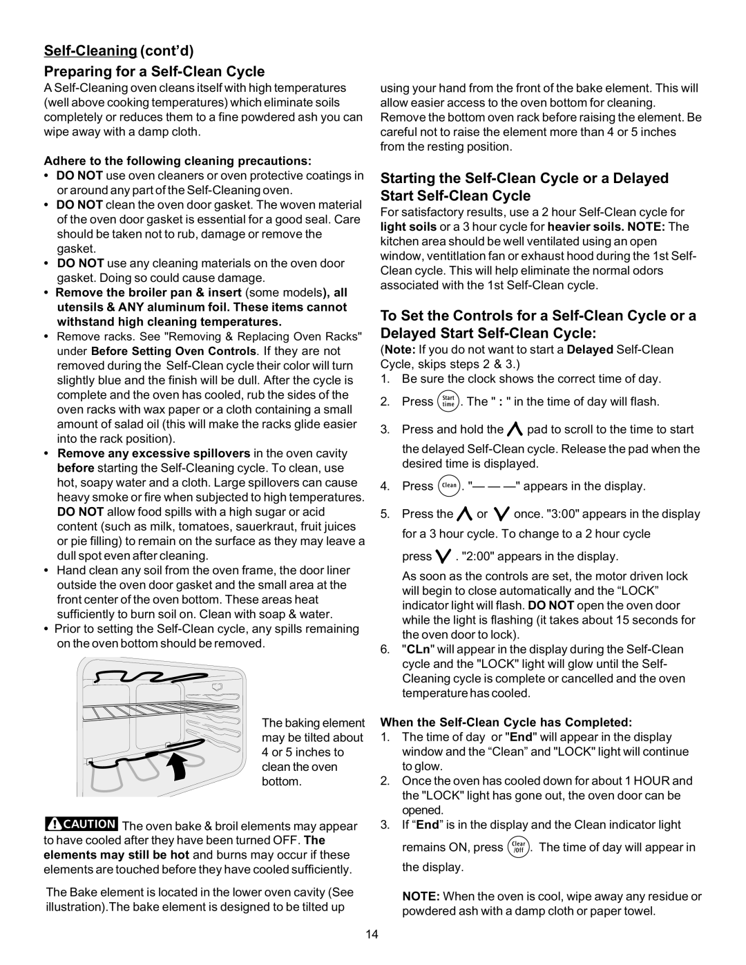 Frigidaire 316423411 Self-Cleaning cont’d Preparing for a Self-Clean Cycle, Adhere to the following cleaning precautions 